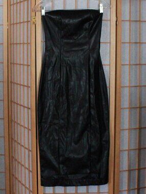 Unknown Brand Faux Leather Strapless Midi Dress